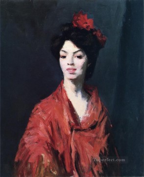 rojo Pintura al %C3%B3leo - Mujer española con un chal rojo retrato Escuela Ashcan Robert Henri